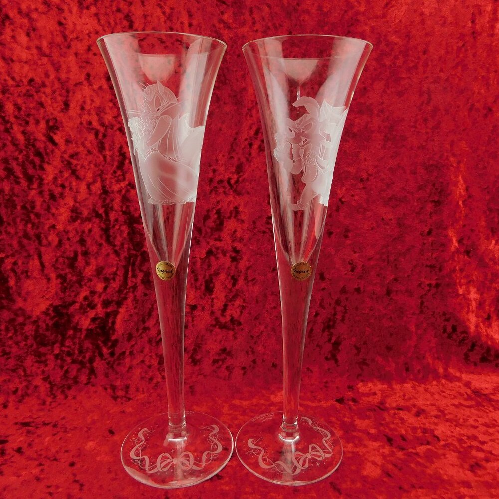 Pepe Le Pew and Penelope Wedding Ingrid Glass Champagne Toasting Flutes